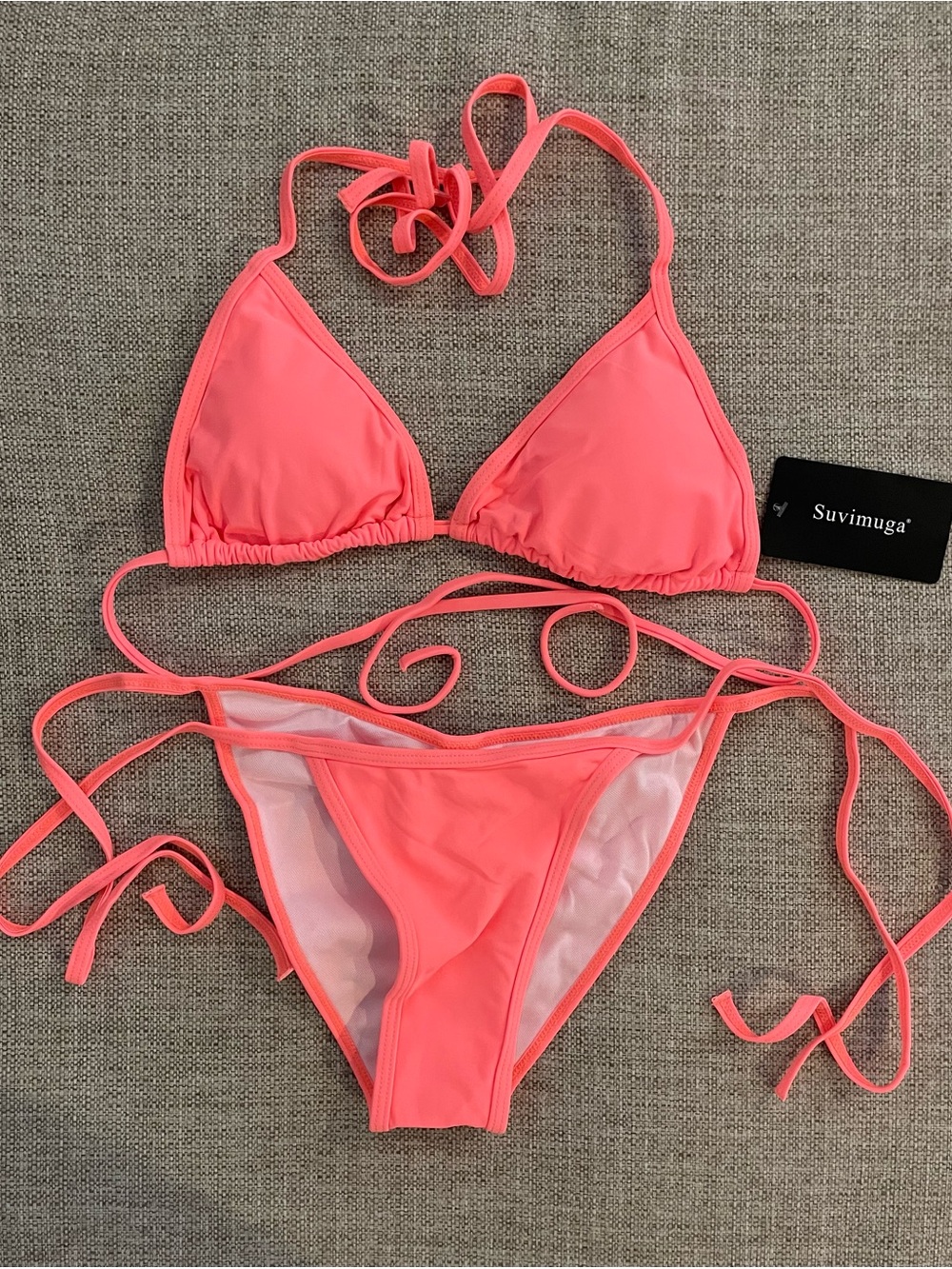 Suvimuga Two Piece String Bikini Swimsuit Women’s Size XS Coral Pink Sexy - Picture 2 of 9